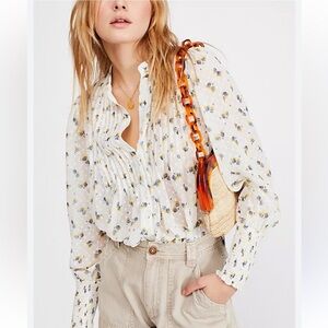 Free People Flowers in December Button Up Long Sleeve Blouse Shirt Size Small